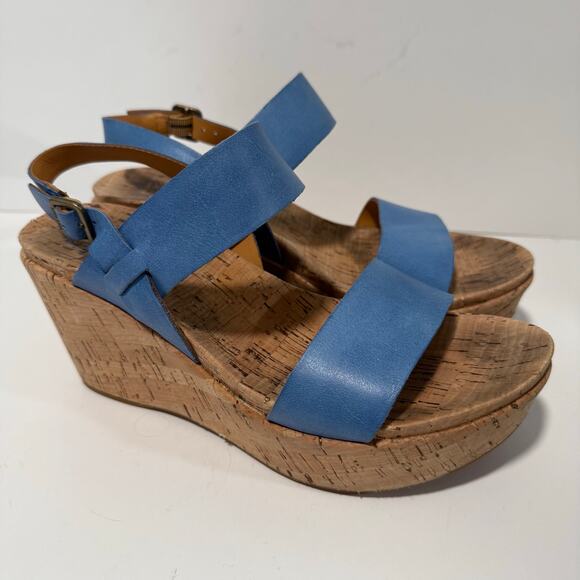 Kork-Ease Austin Wedge Heel Sandals Blue Tan Strap Cork Heel Size 8 - Picture 3 of 8